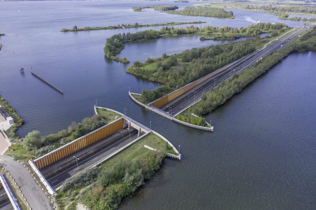Aqueduct in The Netherlands Allowing Vehicles to Pass Under a Water Bridge