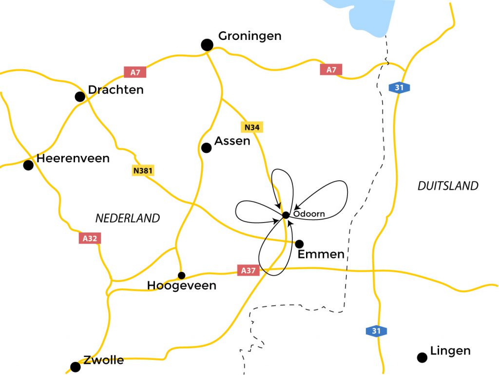 Routekaart-drenthe.4-6 daagse standplaats Odoorn