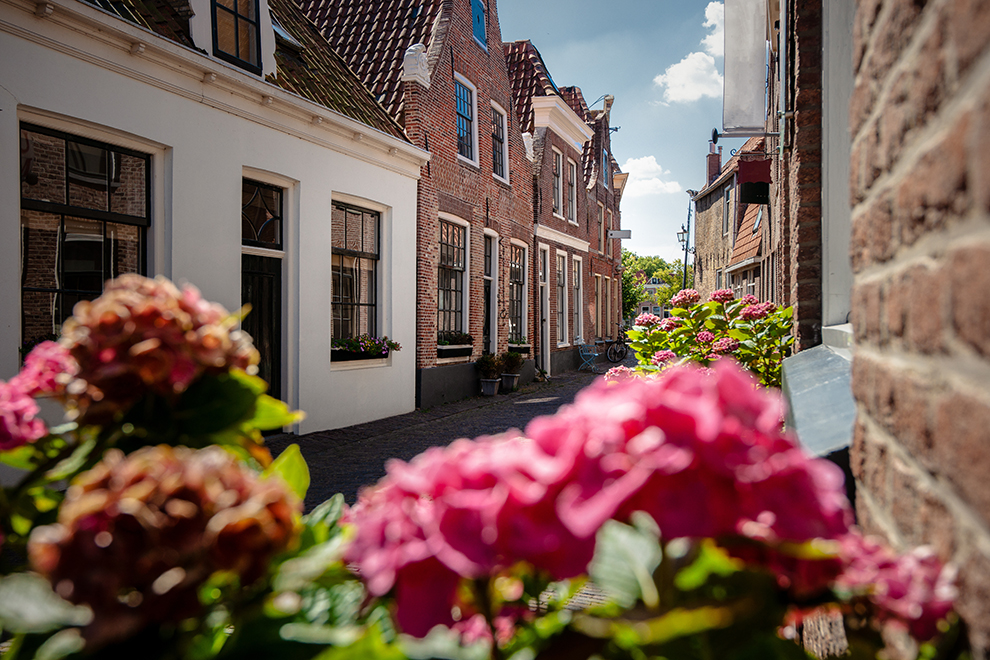 Dutch narrow street with old facades