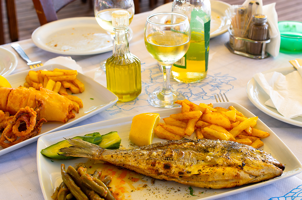 Traditional fish in greek taverna